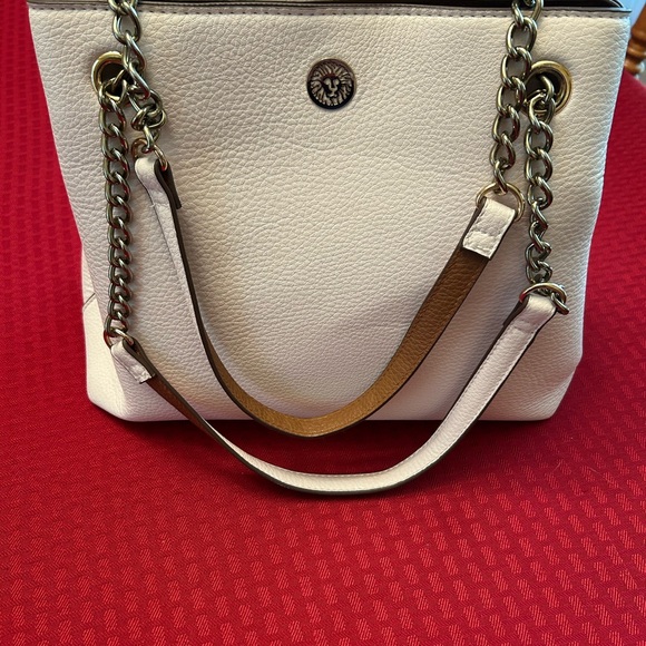 Anne Klein Handbags - Anne Klein Women's Chain 4 Poster Tote Ivory PEBBLED Leather Snap Close